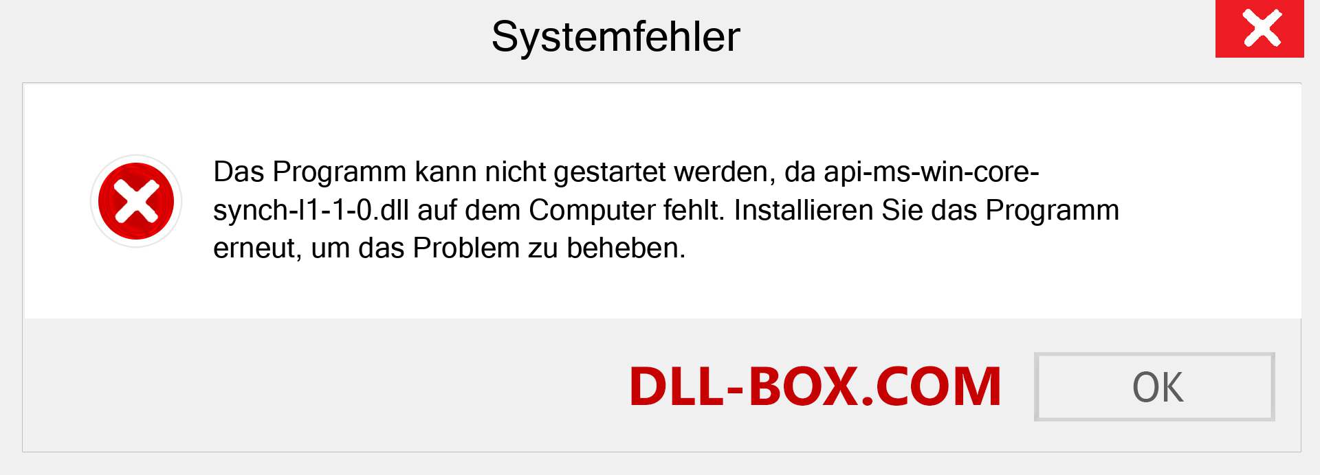 api-ms-win-core-synch-l1-1-0.dll-Datei fehlt?. Download für Windows 7, 8, 10 - Fix api-ms-win-core-synch-l1-1-0 dll Missing Error unter Windows, Fotos, Bildern
