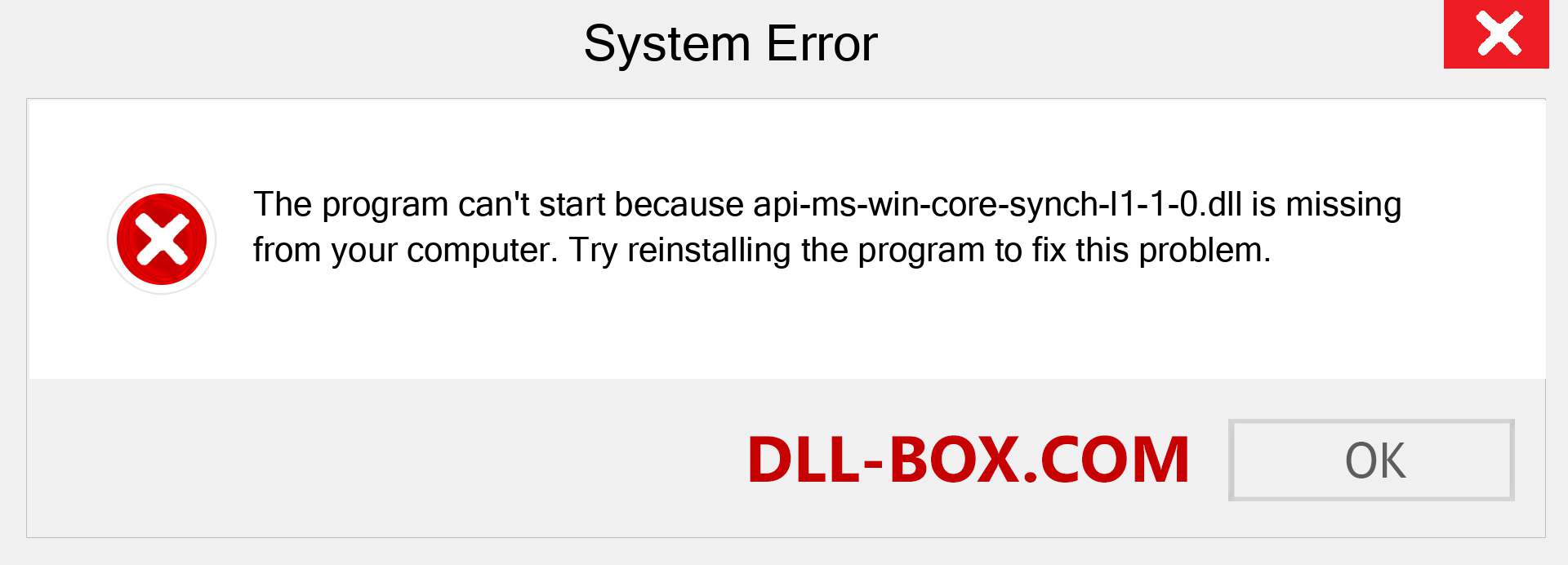  api-ms-win-core-synch-l1-1-0.dll file is missing?. Download for Windows 7, 8, 10 - Fix  api-ms-win-core-synch-l1-1-0 dll Missing Error on Windows, photos, images