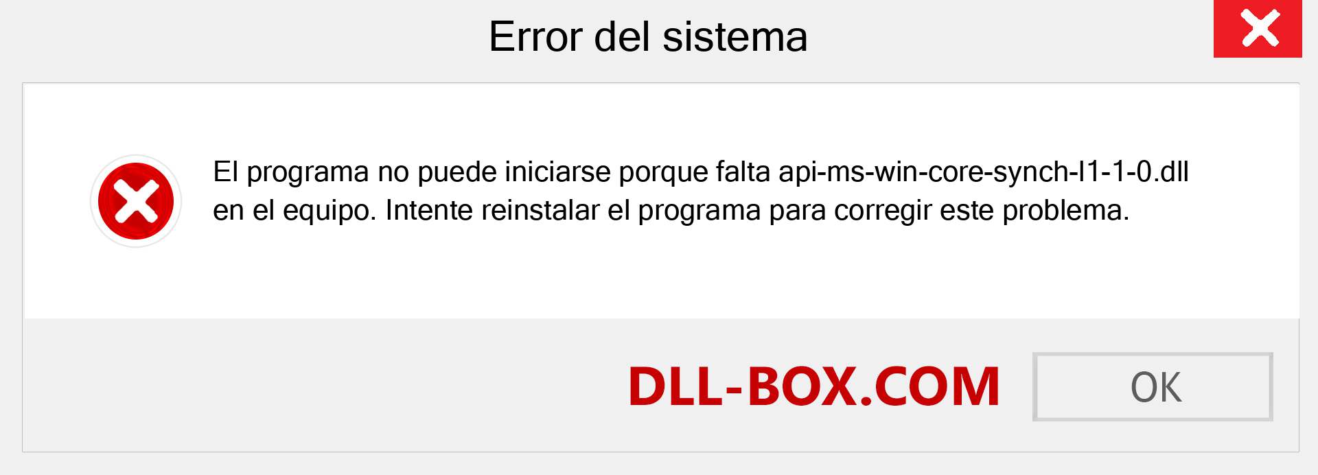 ¿Falta el archivo api-ms-win-core-synch-l1-1-0.dll ?. Descargar para Windows 7, 8, 10 - Corregir api-ms-win-core-synch-l1-1-0 dll Missing Error en Windows, fotos, imágenes